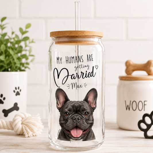 Personalized Dog Face Glass Tumbler 16oz – Custom Pet Cup with Bamboo Lid & Straw THUC99