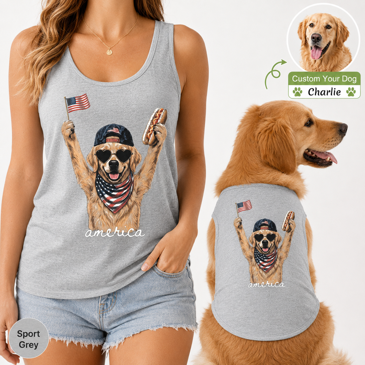 Personalized Women’s and Pet Tank Top Set, Custom Dog Photo Matching Summer Shirt THUC99