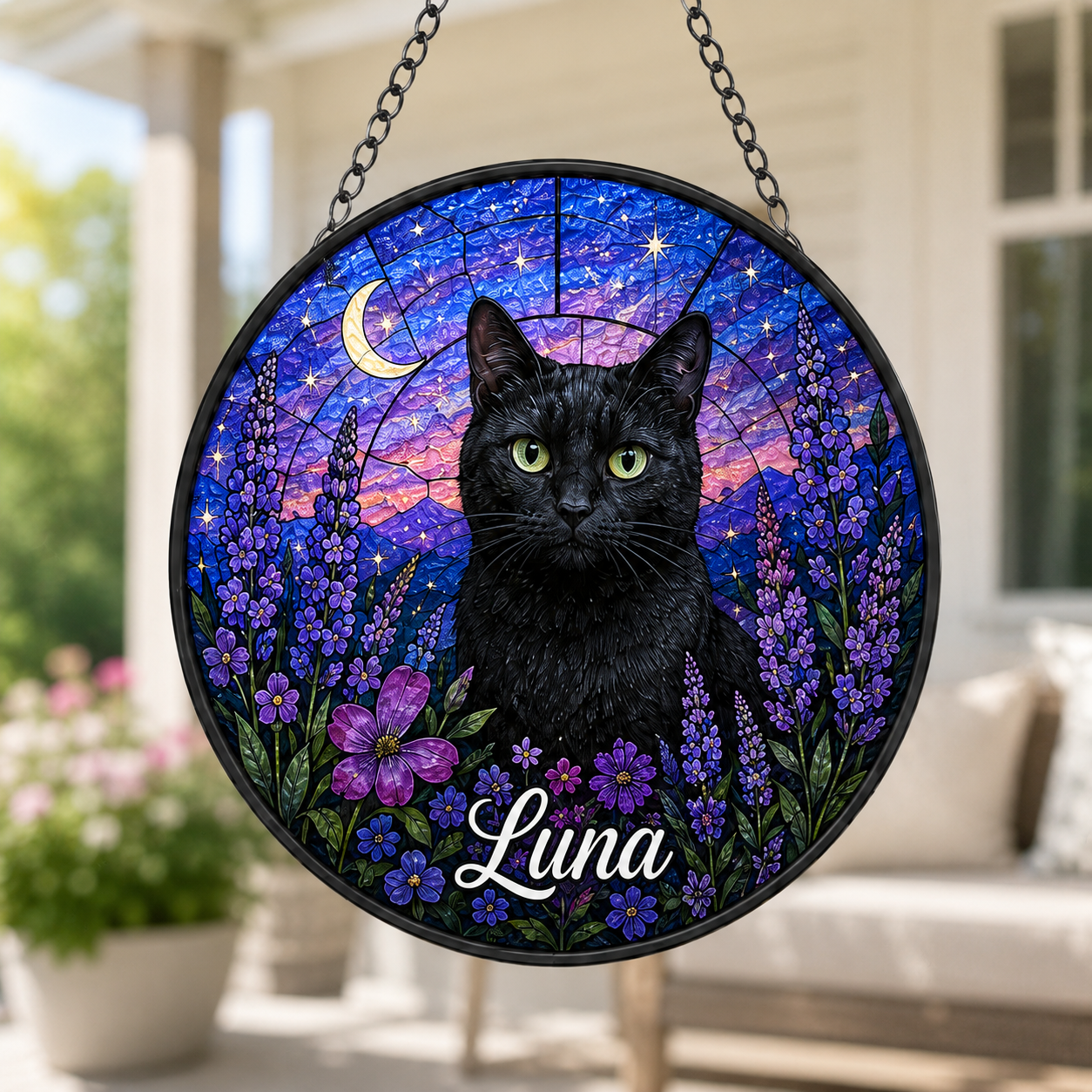 Custom Photo Cat Lover Stained Glass Suncatcher – Personalized Cat Sympathy Gift | Pet Memorial Decor THUC99