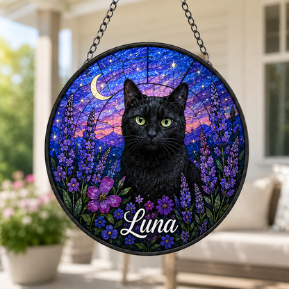 Custom Photo Cat Lover Stained Glass Suncatcher – Personalized Cat Sympathy Gift | Pet Memorial Decor THUC99