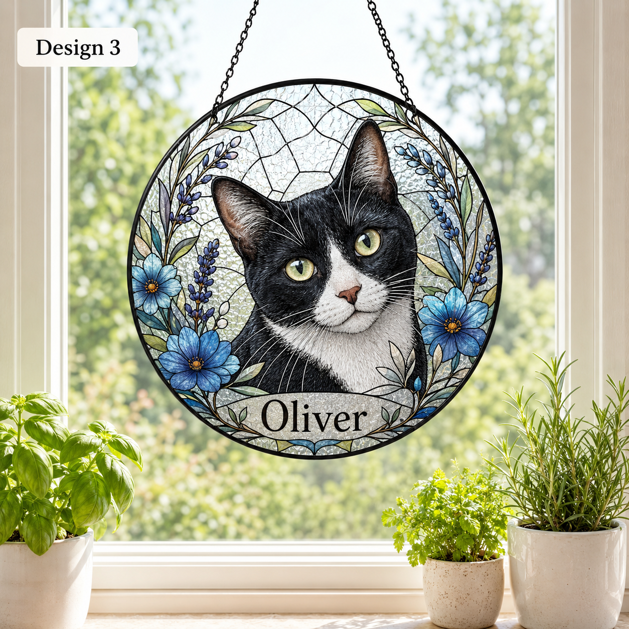 Custom Cat Photo Glass Suncatcher – Personalized Pet Memorial Window Hanging Decor THUC99