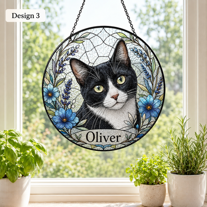 Custom Cat Photo Glass Suncatcher – Personalized Pet Memorial Window Hanging Decor THUC99