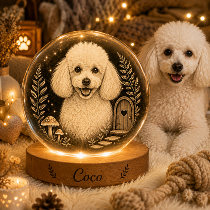 Dog Photo Crystal Ball Night Light, Custom Pet Memorial Lamp, Personalized Dog Gift THUC99