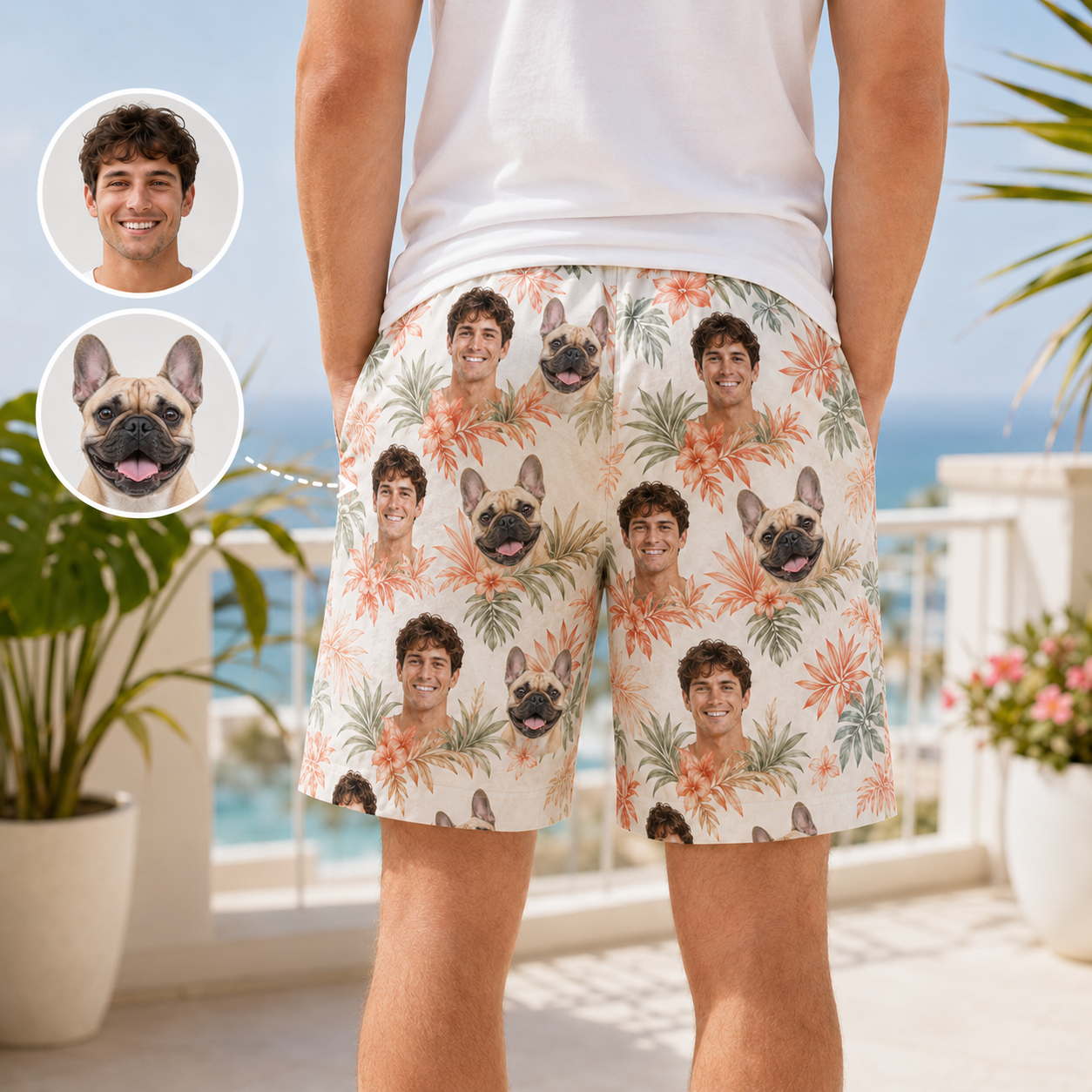 Custom Dog Picture Swim Shorts Personalized Beach Vacation Shorts for Pet Owners THUC99