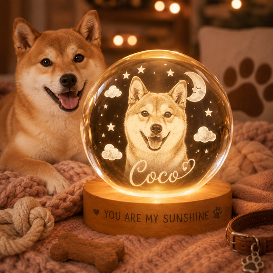 Custom Dog Crystal Ball Night Light, Personalized Pet Photo Crystal Lamp, Memorial Dog Gift THUC99