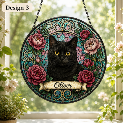 Custom Photo Cat Glass Suncatcher – Personalized Pet Portrait Gift | Cat Window Decor THUC99