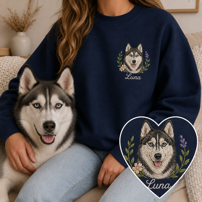 Custom Photo Dog Sweatshirt, Embroidered Pet Portrait Crewneck THUC99