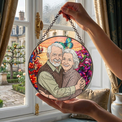 Custom Photo Grandma & Grandpa Glass Suncatcher – Custom Portrait Window Decor, Mom Gift THUC99