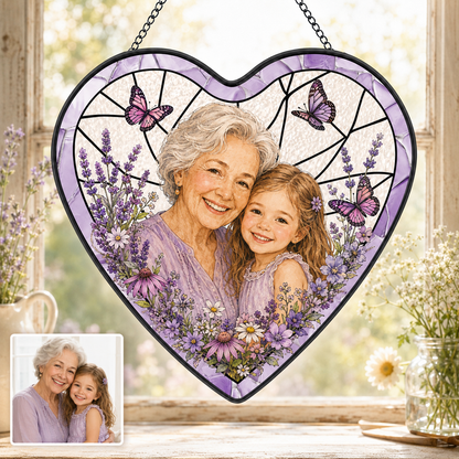 Personalized Mom Photo Stained Glass Suncatcher, Custom Nana Gift Window Hanging Keepsake Decor THUC99