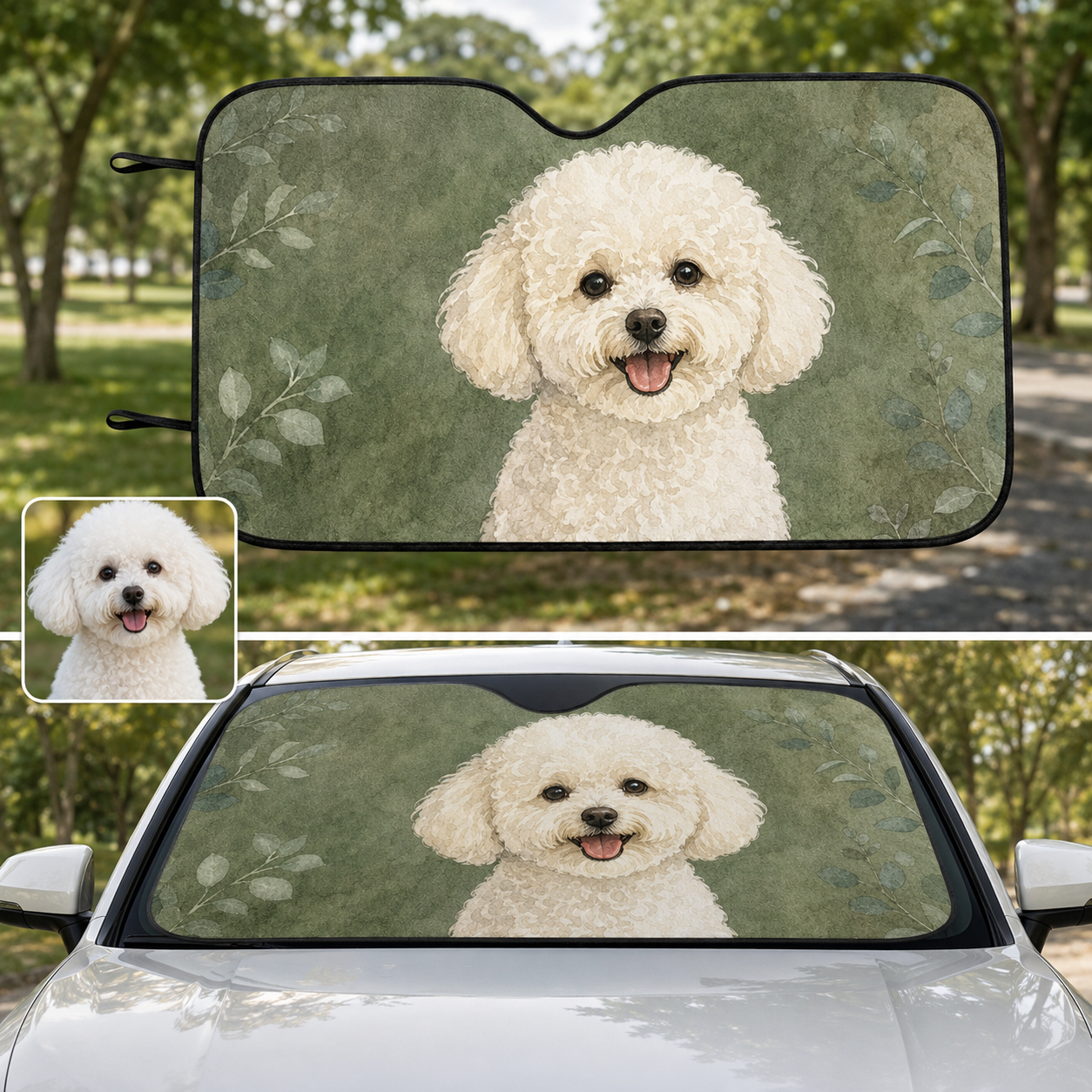 Custom Dog Dad Windshield Sun Shade, Personalized Pet Car Sun Cover, Photo Auto Sunshade Gift THUC99
