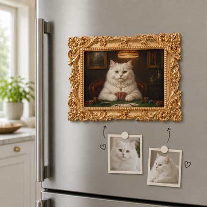 Custom Dog Vintage Photo Frame Magnet, Personalized Pet Portrait Fridge Magnet, Gold Frame Dog Artwork Magnet THUC99