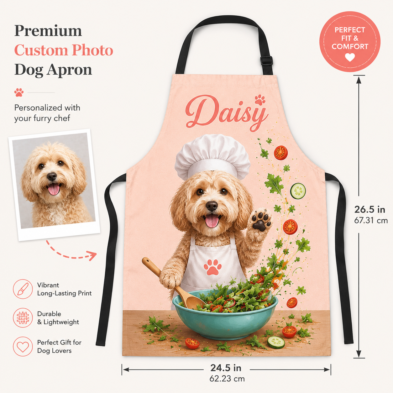Personalized Dog Apron Oxford Custom Photo Apron, Pet Lover Kitchen Gift for Birthday or Holiday THUC99