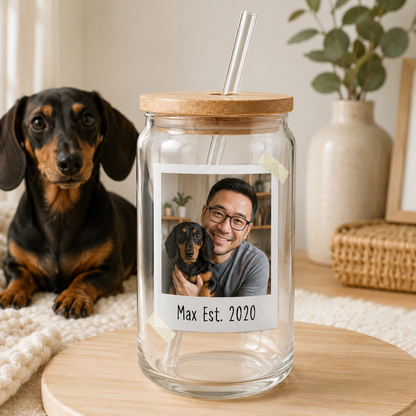 Personalized Puppy Photo Sipper Glass 16oz – Custom Drinkware for Dog Lovers THUC99
