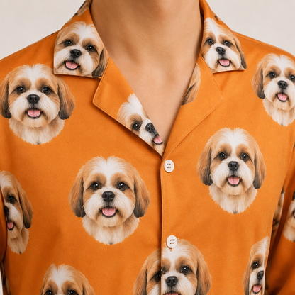 Personalized Dog Face Matching Pajamas Set, Custom Photo Pet Sleepwear for Couples THUC99