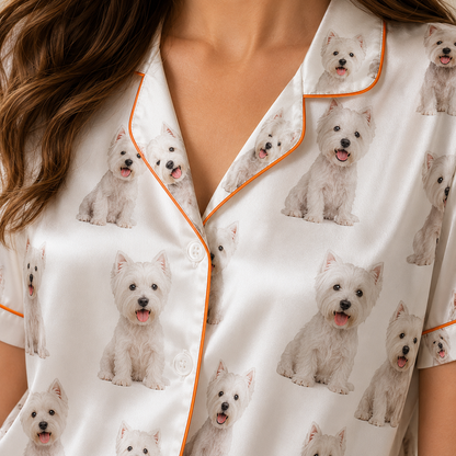 Custom Dog Image Satin Nightwear Set Personalized Pet Lover Sleepwear Gift THUC99