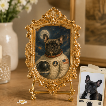 Personalized Dog Astronaut Keepsake Magnet, Custom Pet Photo Vintage Frame Magnet, Dog Memorial Gift THUC99