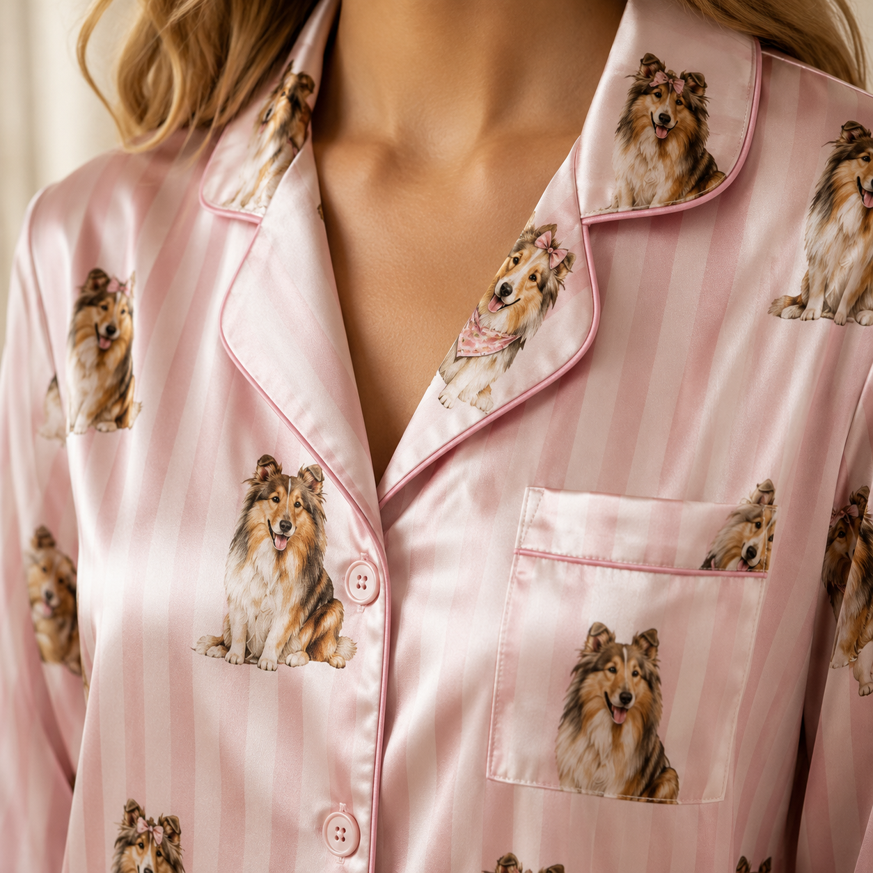 Custom Pet Photo Satin Pajamas Set Personalized Dog Portrait Nightwear Gift THUC99