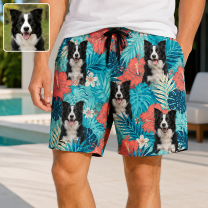 Personalized Custom Dog Picture Beach Shorts Summer Swim Trunks for Men THUC99