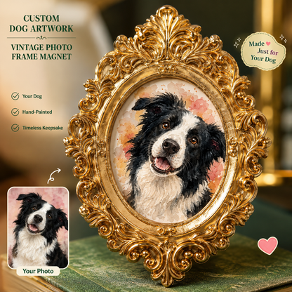 Custom Dog Vintage Photo Frame Magnet, Personalized Pet Portrait Fridge Magnet, Dog Lover Gift THUC99