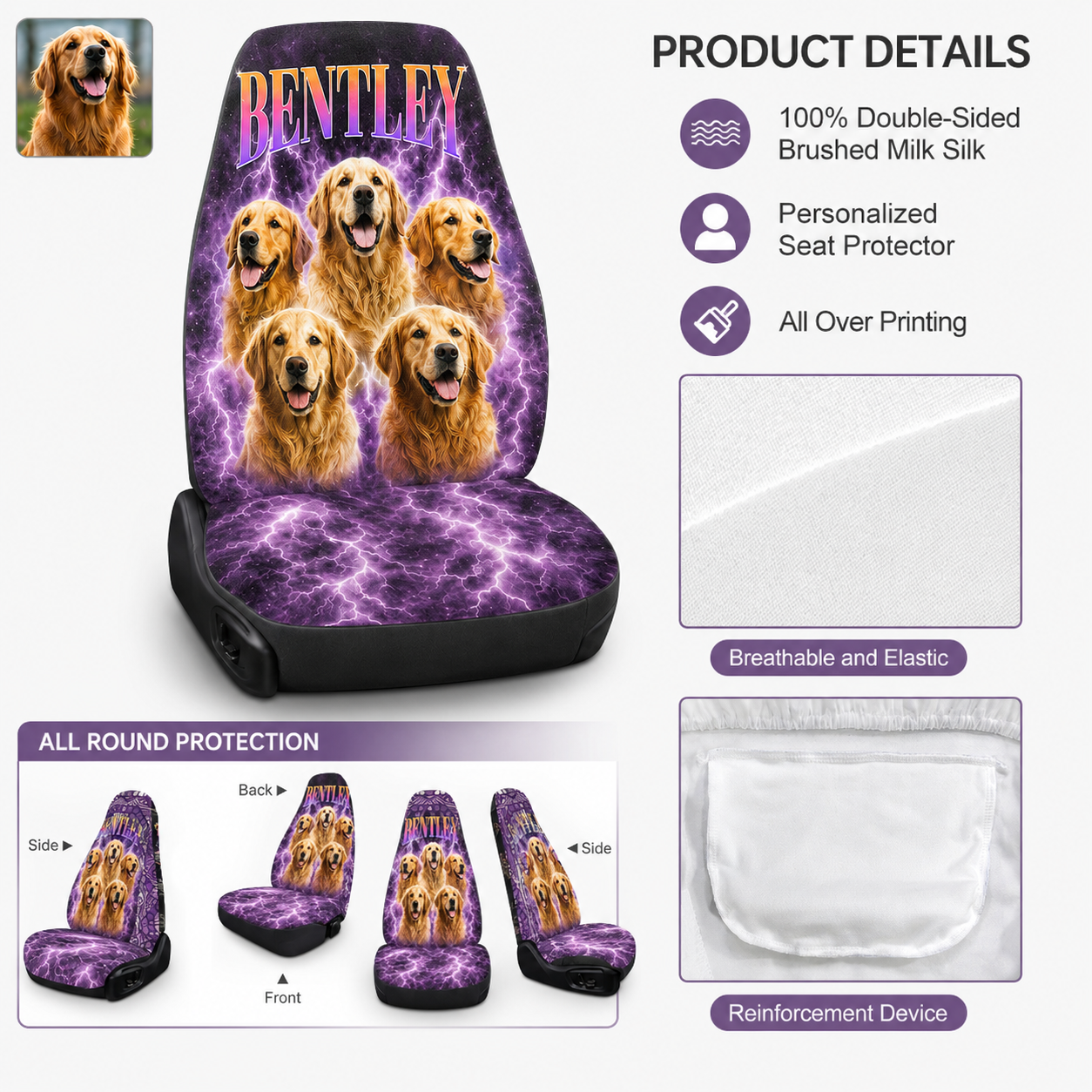 Custom Dog Picture Seat Cover, Personalized Pet Face Car Seat Protector, Dog Lover Gift THUC99