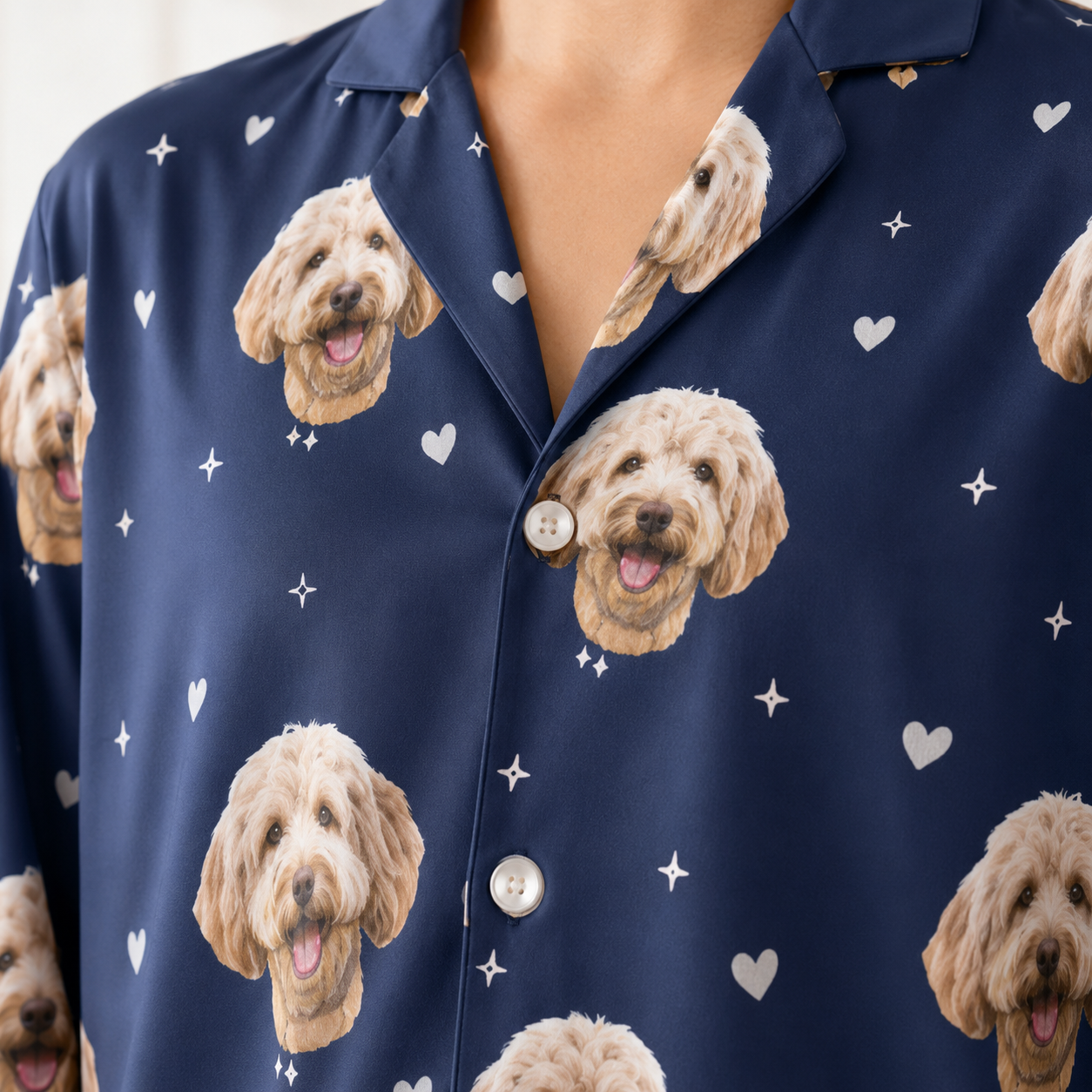 Personalized Dog Face Pajamas Set for Dog Mom and Dog Dad, Custom Pet Photo Sleepwear THUC99