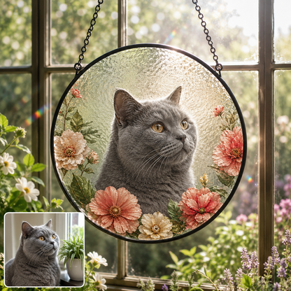 Custom Photo Cat Lover Glass Suncatcher Gift – Personalized Pet Cat Memorial Window Hanging | Custom Cat Lover Gift THUC99