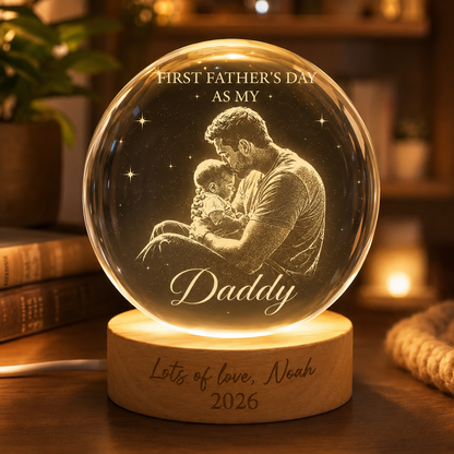 Custom Dad Photo Crystal Ball Light, Personalized First Father's Night Light Gift For Dad THUC99