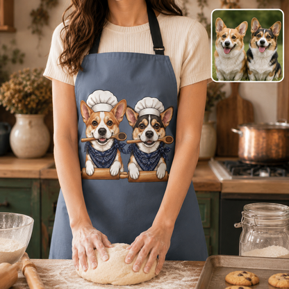 Personalized Pet Apron with Dog Face Photo, Custom Kitchen Apron for Dog Mom, Dog Dad and Pet Lovers THUC99