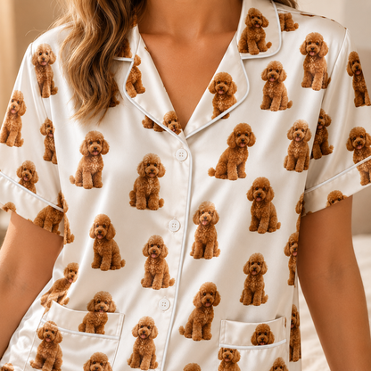 Custom Dog Mom Custom Satin Pajamas Set Personalized with Dog Face PhotoTHUC99