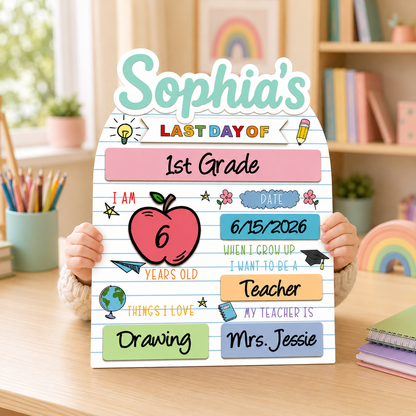 Personalized Kids School Board, Custom First Day of School Sign THUC99