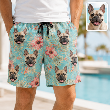 Personalized Dog Photo Summer Shorts Custom Pet Lover Beach Swimwear THUC99