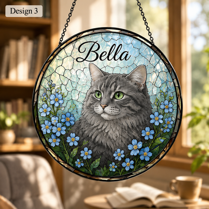 Personalized Cat Stained Glass Suncatcher – Custom Pet Photo Window Decor For Cat Lover THUC99