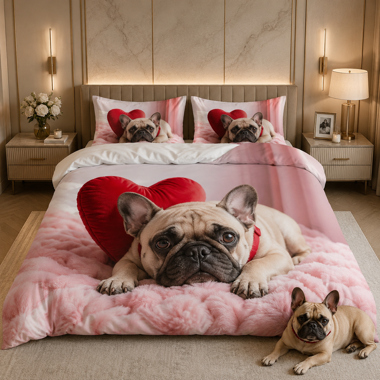 Personalized Dog Duvet Cover, Custom Pet Photo Bedding Set With Pillowcases THUC99