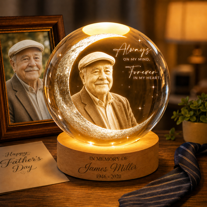 Custom Dad Photo Memorial Crystal Lamp, Personalized Night Light Gift For Father’s Day THUC99