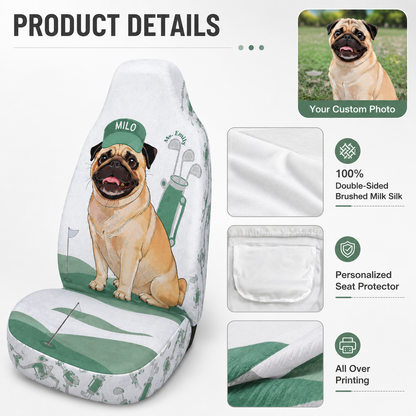 Personalized Golf Pet Portrait Car Seat Cover, Custom Dog Face Seat Protector, Dog Dad Gift THUC99