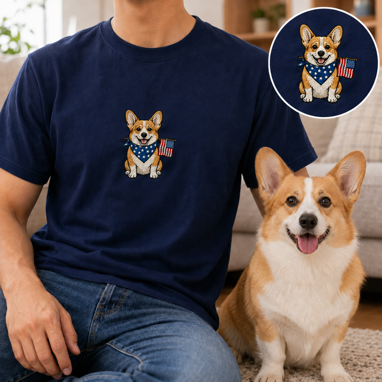 Custom Dog Photo Embroidery Tee, Personalized 250th Year America Pet Shirt, Cute Dog Mom Gift THUC99