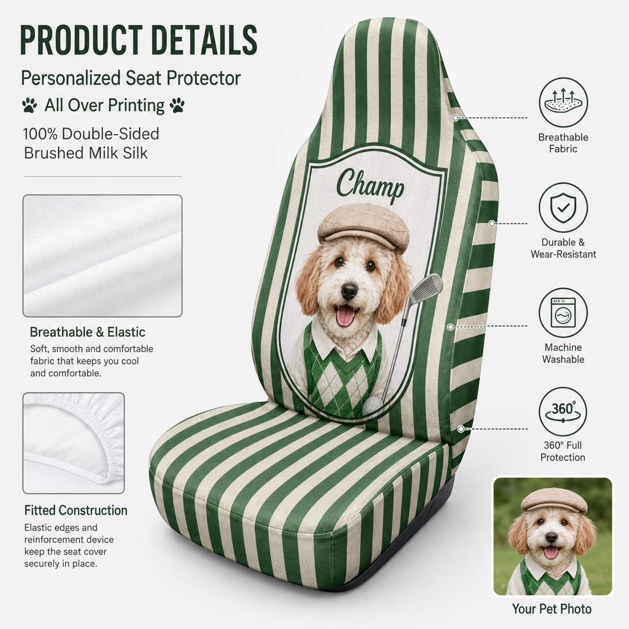 Custom Photo Dog Car Seat Cover, Personalized Pet Face Seat Protector, Dog Lover Auto Gift THUC99