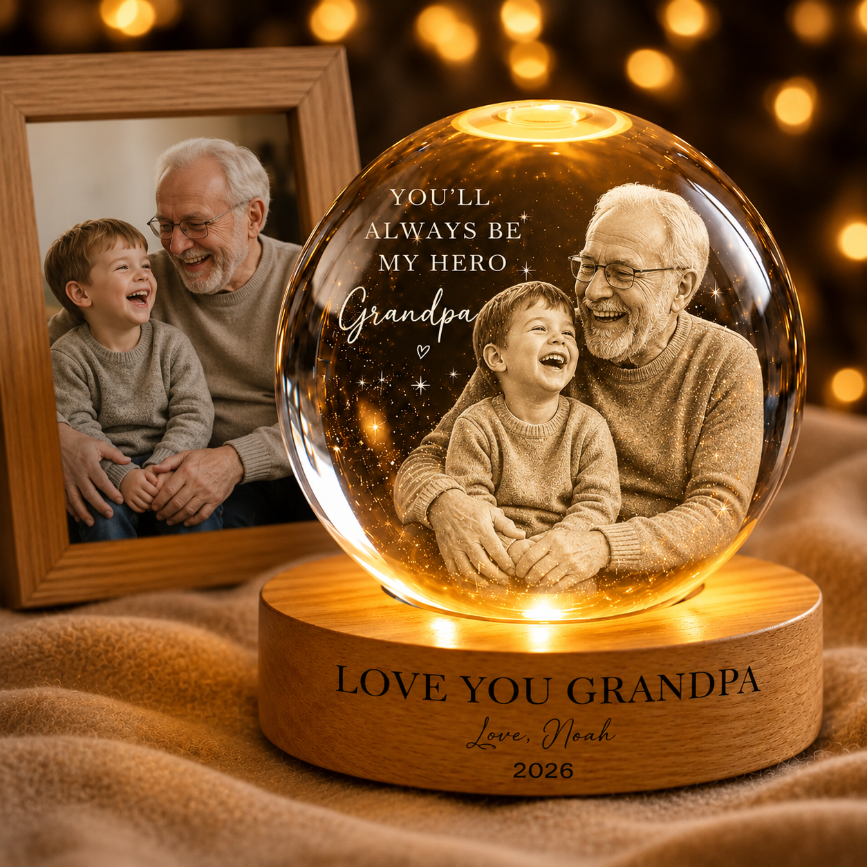 Custom Photo Dad Crystal Night Light, Personalized Photo Keepsake Lamp For Father THUC99