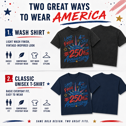 USA 250th Birthday Wash Shirt, Vintage Patriotic America Tee THUC99