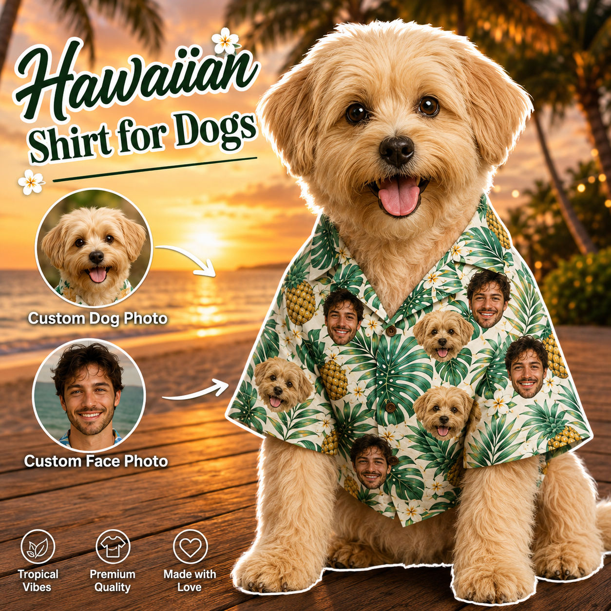 Personalized Dog Hawaiian Shirt, Custom Pet Photo Beach Shirt, Tropical Dog Lover Gift THUC99