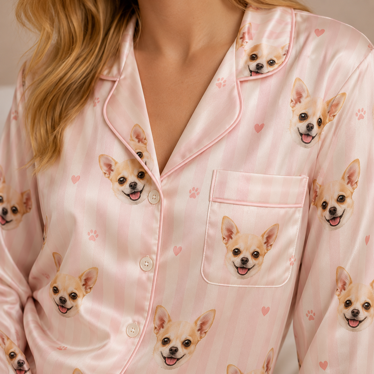 Personalized Dog Portrait Satin Pajamas Set Custom Sleepwear for Women THUC99