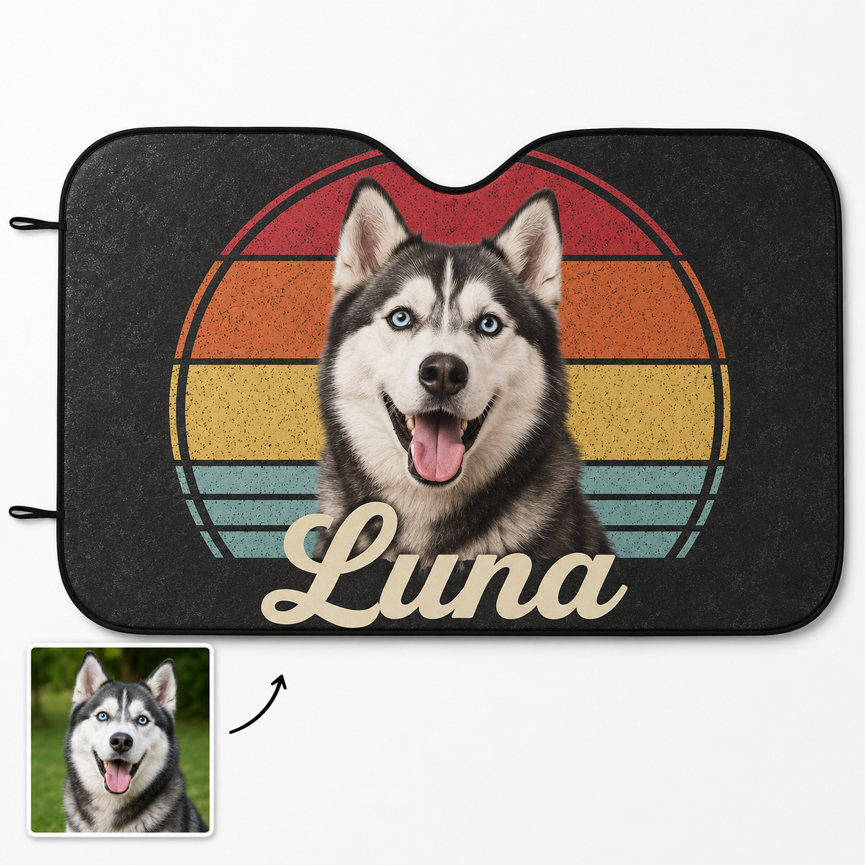 Custom Dog Face Car Sun Shade, Personalized Pet Photo Windshield Cover, Foldable Auto Sunshade THUC99