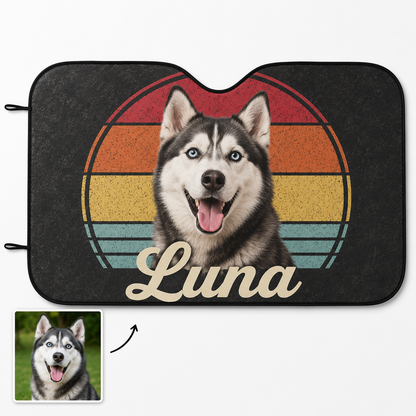Custom Dog Face Car Sun Shade, Personalized Pet Photo Windshield Cover, Foldable Auto Sunshade THUC99