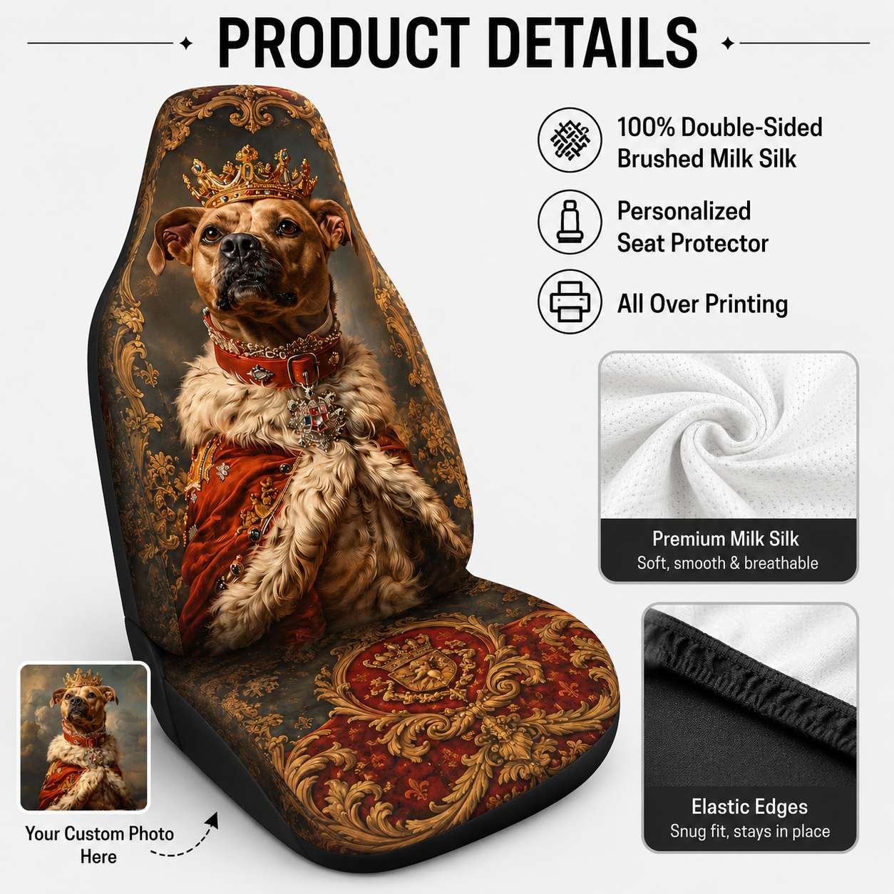 Custom Dog Royal Car Seat Cover, Personalized Pet Photo Seat Protector, Gift For Dog Mom Dad THUC99