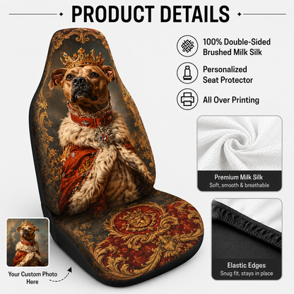 Custom Dog Royal Car Seat Cover, Personalized Pet Photo Seat Protector, Gift For Dog Mom Dad THUC99
