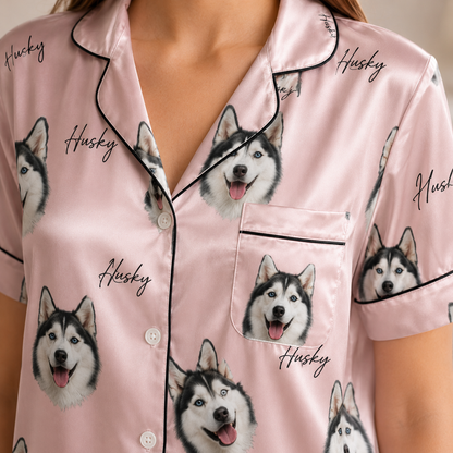 Custom Dog Picture Satin Pajama Set Soft Nightwear Gift for Pet Lovers THUC99