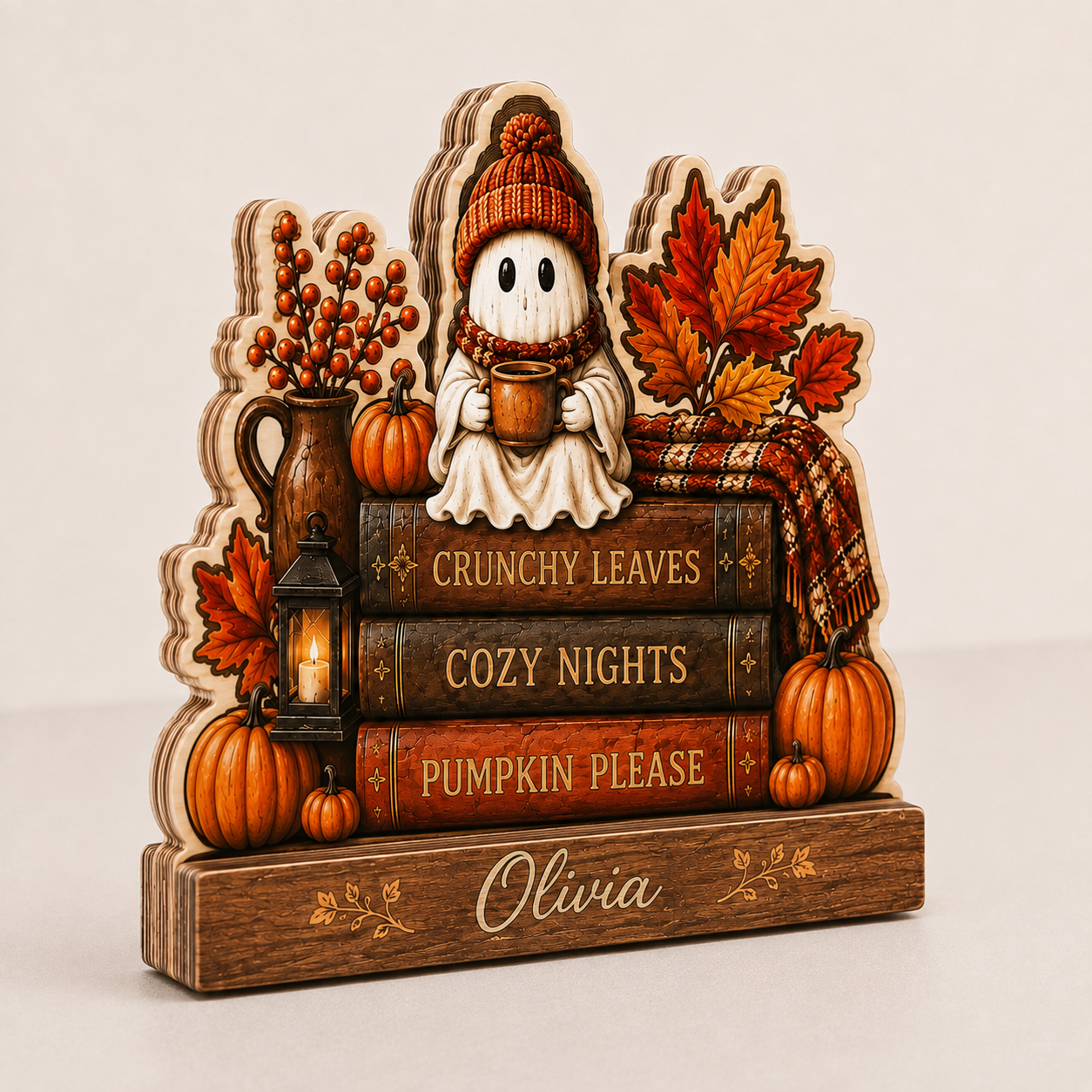 Personalized Booking Wooden Block Halloween 2D Flat, Custom Wood Sign, Spooky Decor THUC99