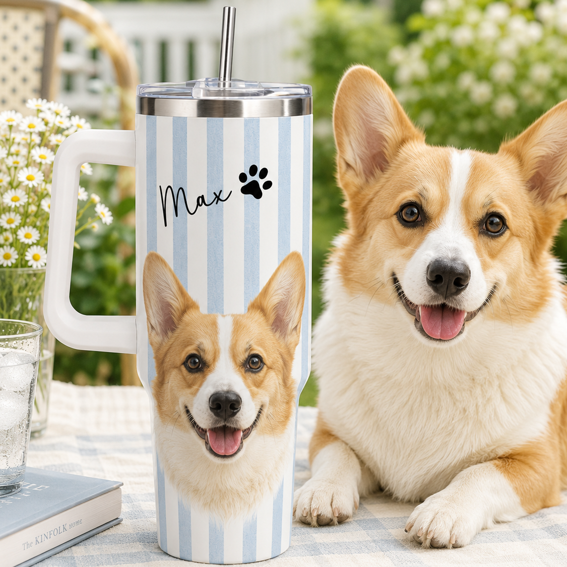 Personalized Dog Picture 40oz Tumbler – Custom Pet Photo Gift for Dog Mom and Dog Dad THUC99