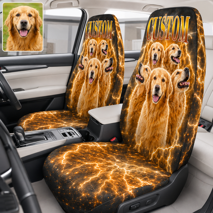 Personalized Dog Face Car Seat Cover, Custom Pet Photo Auto Seat Protector, Dog Dad Gift THUC99
