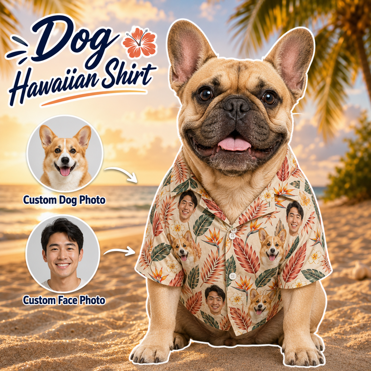 Custom Dog Photo Tropical Shirt, Personalized Hawaiian Beach Shirt, Dog Lover Gift Idea THUC99